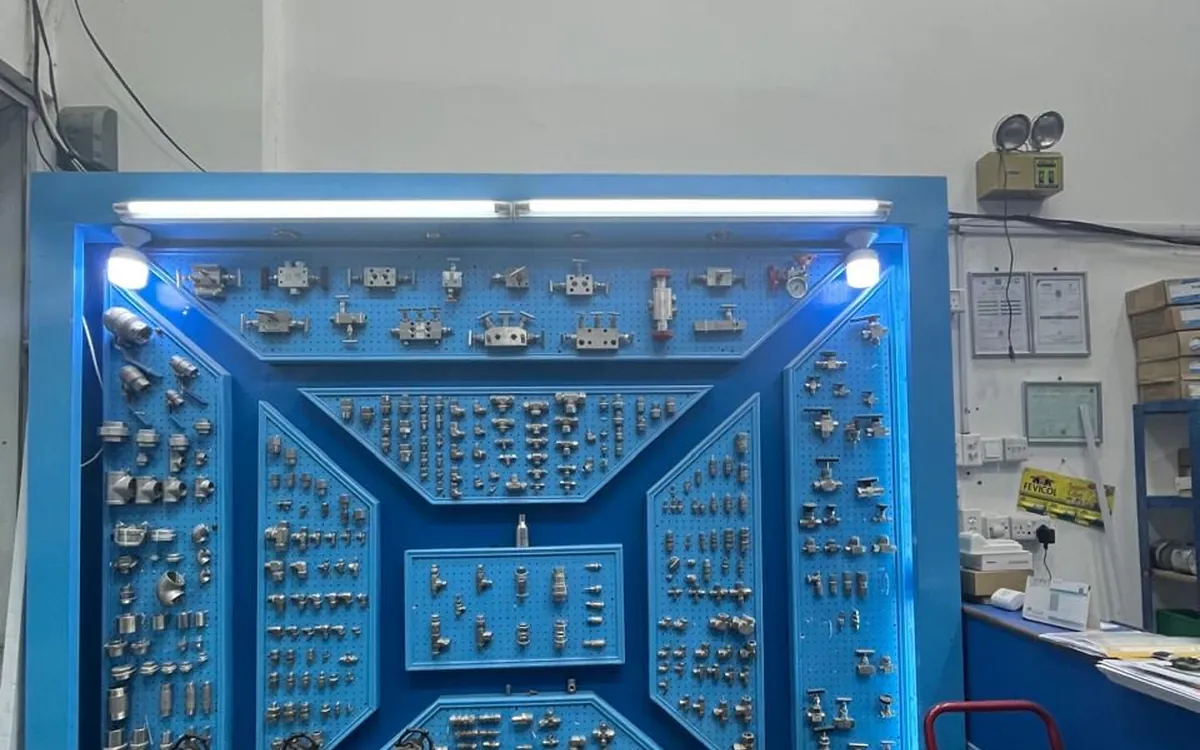 Fittings, valves and connectors on our stock display board